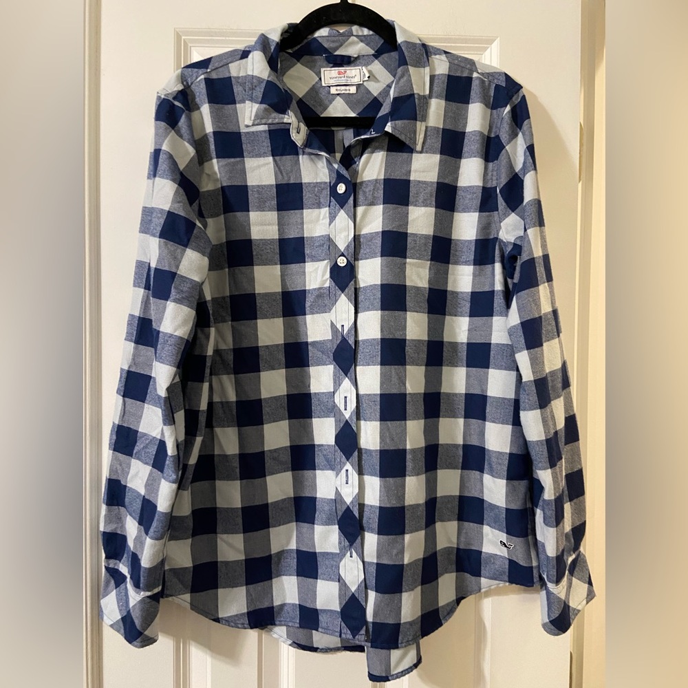 Vineyard Vines Blue Buffalo Check Performance Flannel Button Down - Size 14